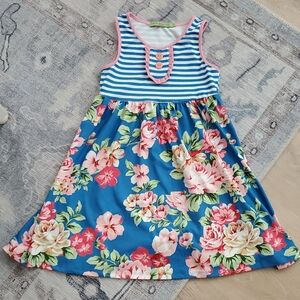 Millie Loves Lily Girls Blue Floral Ruffle Dress Sz8